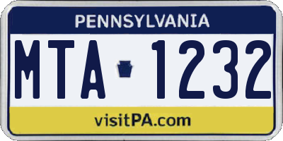 PA license plate MTA1232
