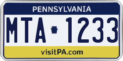 PA license plate MTA1233