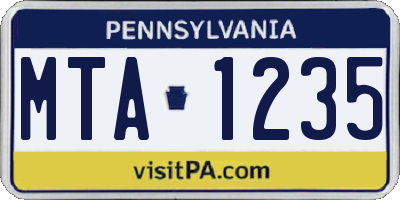 PA license plate MTA1235