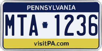 PA license plate MTA1236