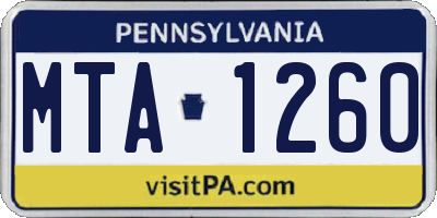 PA license plate MTA1260