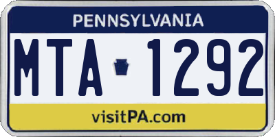 PA license plate MTA1292