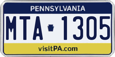 PA license plate MTA1305