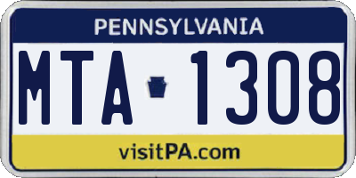 PA license plate MTA1308