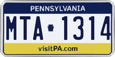 PA license plate MTA1314