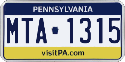 PA license plate MTA1315
