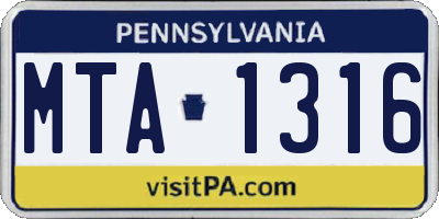 PA license plate MTA1316