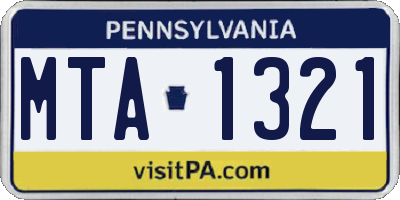 PA license plate MTA1321