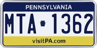 PA license plate MTA1362