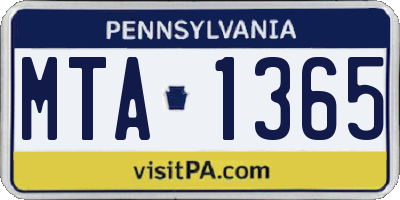 PA license plate MTA1365
