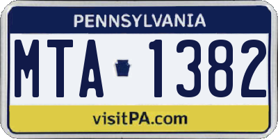 PA license plate MTA1382