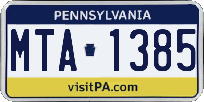 PA license plate MTA1385