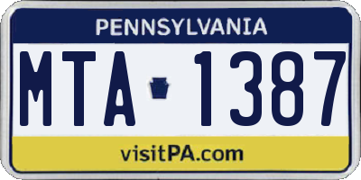PA license plate MTA1387