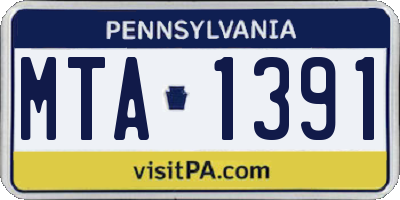 PA license plate MTA1391