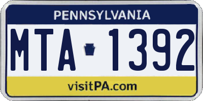 PA license plate MTA1392