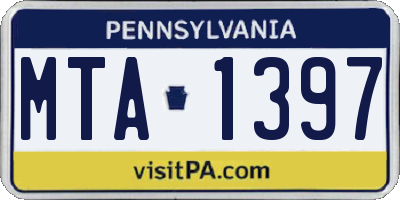 PA license plate MTA1397