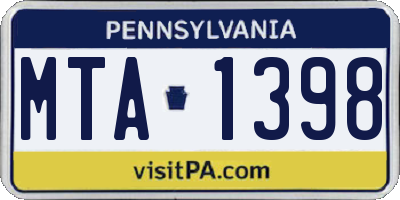 PA license plate MTA1398