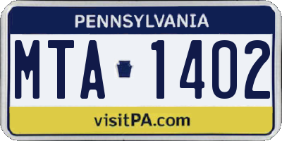 PA license plate MTA1402