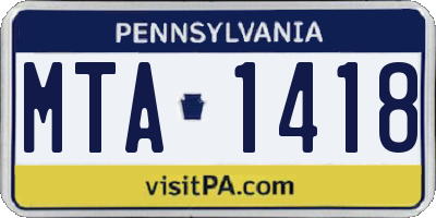 PA license plate MTA1418