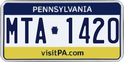 PA license plate MTA1420