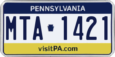 PA license plate MTA1421