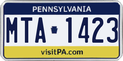 PA license plate MTA1423