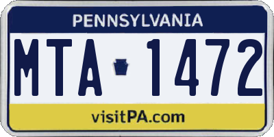 PA license plate MTA1472