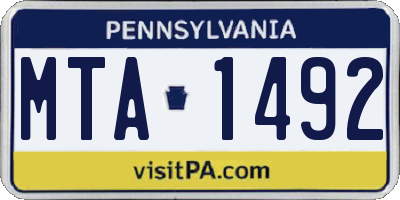PA license plate MTA1492