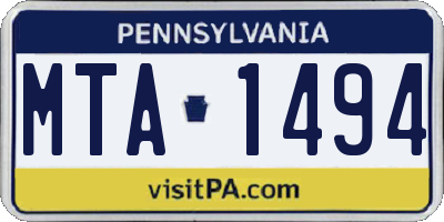 PA license plate MTA1494