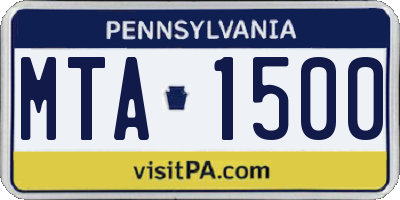 PA license plate MTA1500
