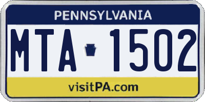 PA license plate MTA1502