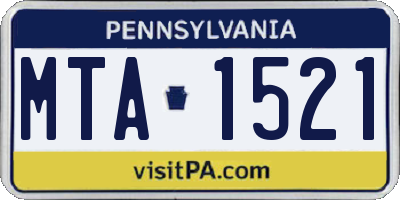 PA license plate MTA1521