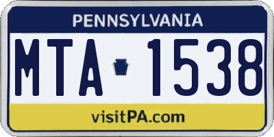 PA license plate MTA1538