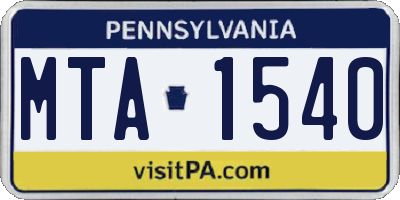 PA license plate MTA1540