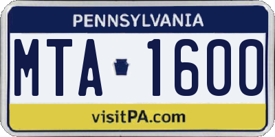 PA license plate MTA1600