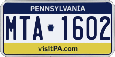 PA license plate MTA1602