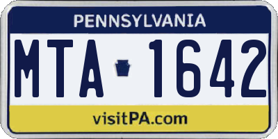 PA license plate MTA1642