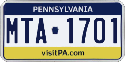 PA license plate MTA1701