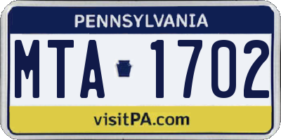 PA license plate MTA1702