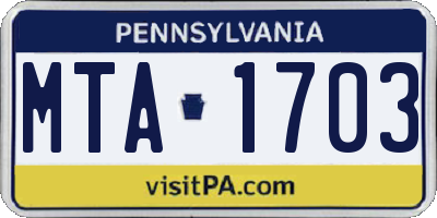 PA license plate MTA1703