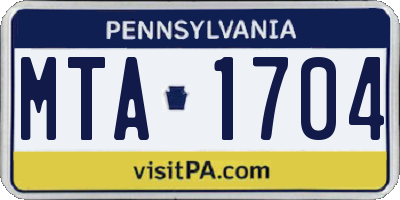 PA license plate MTA1704