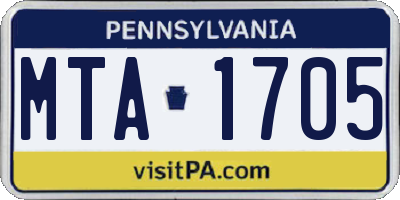 PA license plate MTA1705