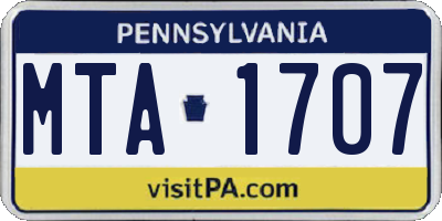 PA license plate MTA1707