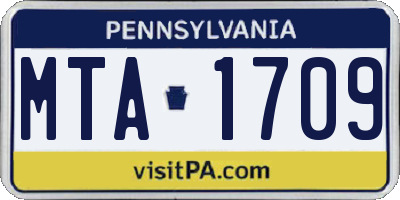PA license plate MTA1709