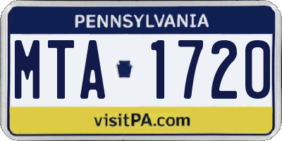PA license plate MTA1720