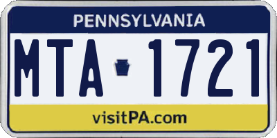 PA license plate MTA1721