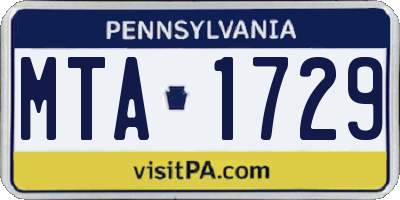 PA license plate MTA1729
