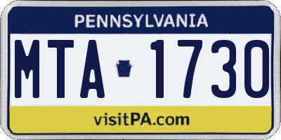 PA license plate MTA1730