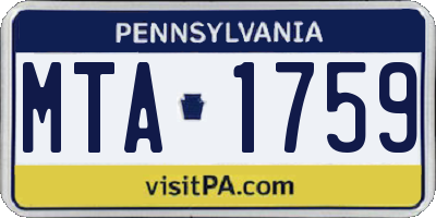 PA license plate MTA1759