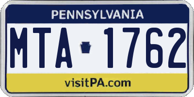 PA license plate MTA1762